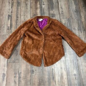 Patagonia Pelage Women’s Jacket Brown 2-Button Faux Fur Fluffy & Soft S